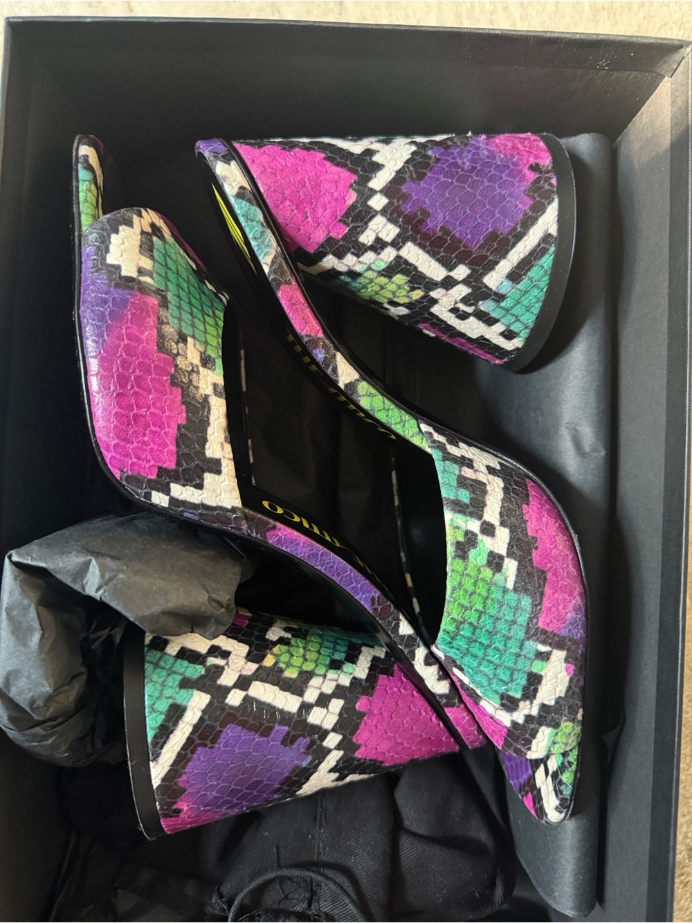 The Attico Multicolor Snake-Print Block Heel Mule